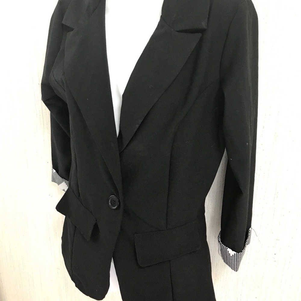 Chic Trendy Blazer Jacket Career Wear Black Large Contrast Cuf…